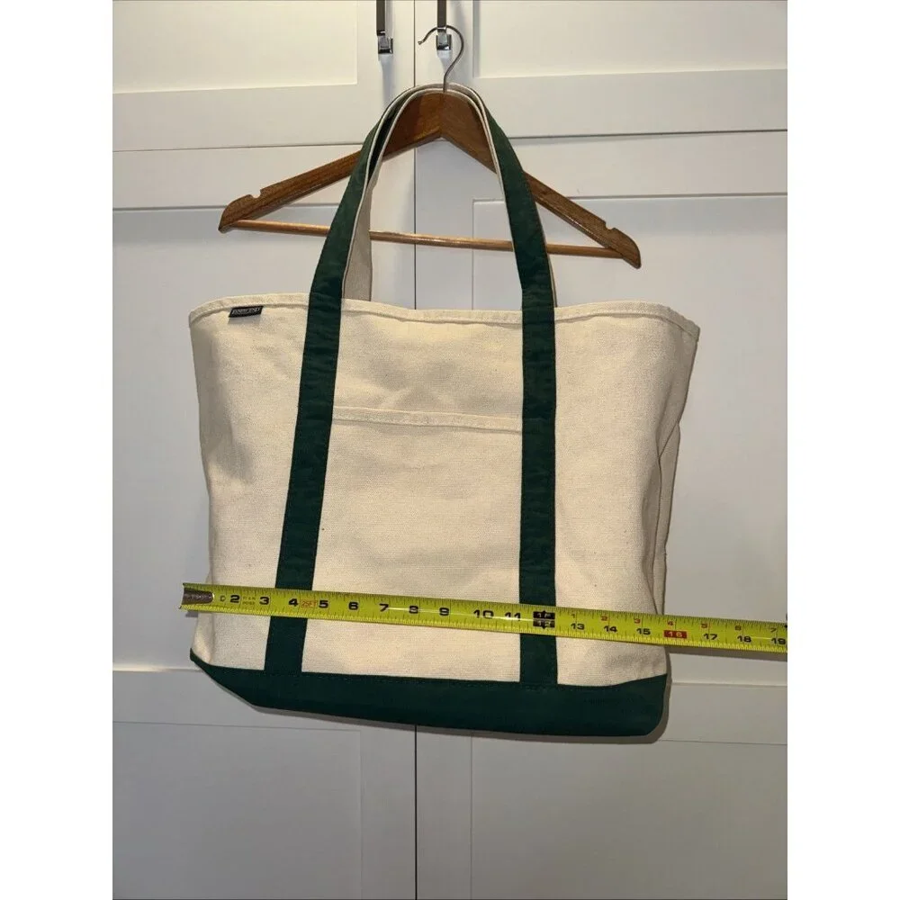 Lands End Boat and Tote XL Tote Bag Handbag Green Ivory USA - Picture 4 of 10